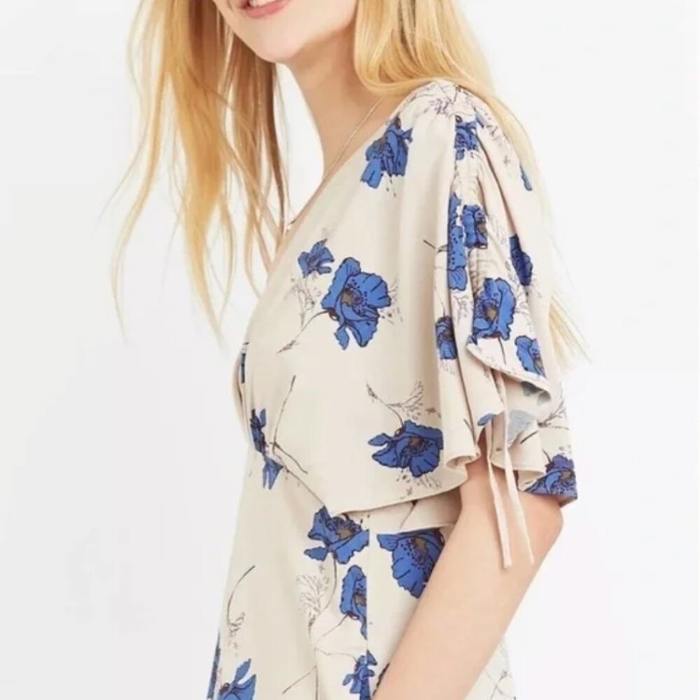 Free People Cream & Blue Floral Melanie Draped Floral Mini Dress - Picture 3 of 12